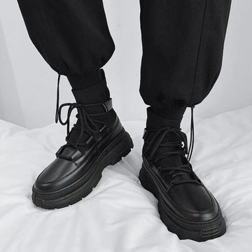 Xajzpa Autumn Winter Socks Boots New Men Ankle Boots Platform Black Shoes for Men Fur Chunky Punk Motorcycle Booties Gothic Shoes